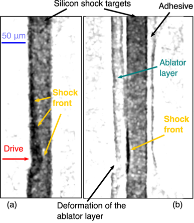 laser generated x-ray source used to image a shock generated by a secondary laser. Figure 3a - https://doi.org/10.1038/s41598-018-29347-0