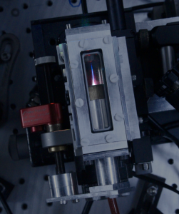 Plasma emission from a high power laser propagating through in a gas cell.